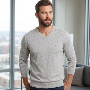 Nautica Heather Grey V-Neck Navtech Sweater - L